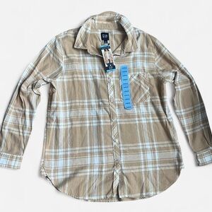 GAP Beige and White Plaid flannel Shirt NWT
